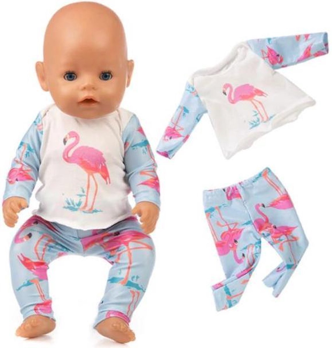 Poppenkleertjes - geschikt voor Baby Born - pyjama - flamingo - blauw