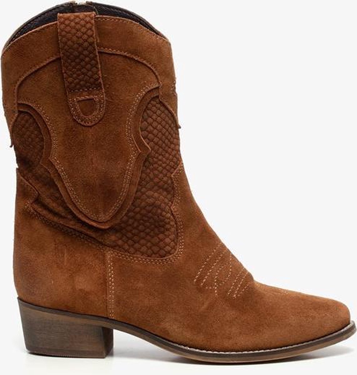 TwoDay suede dames cowboy western laarsjes - Cognac - Maat 38