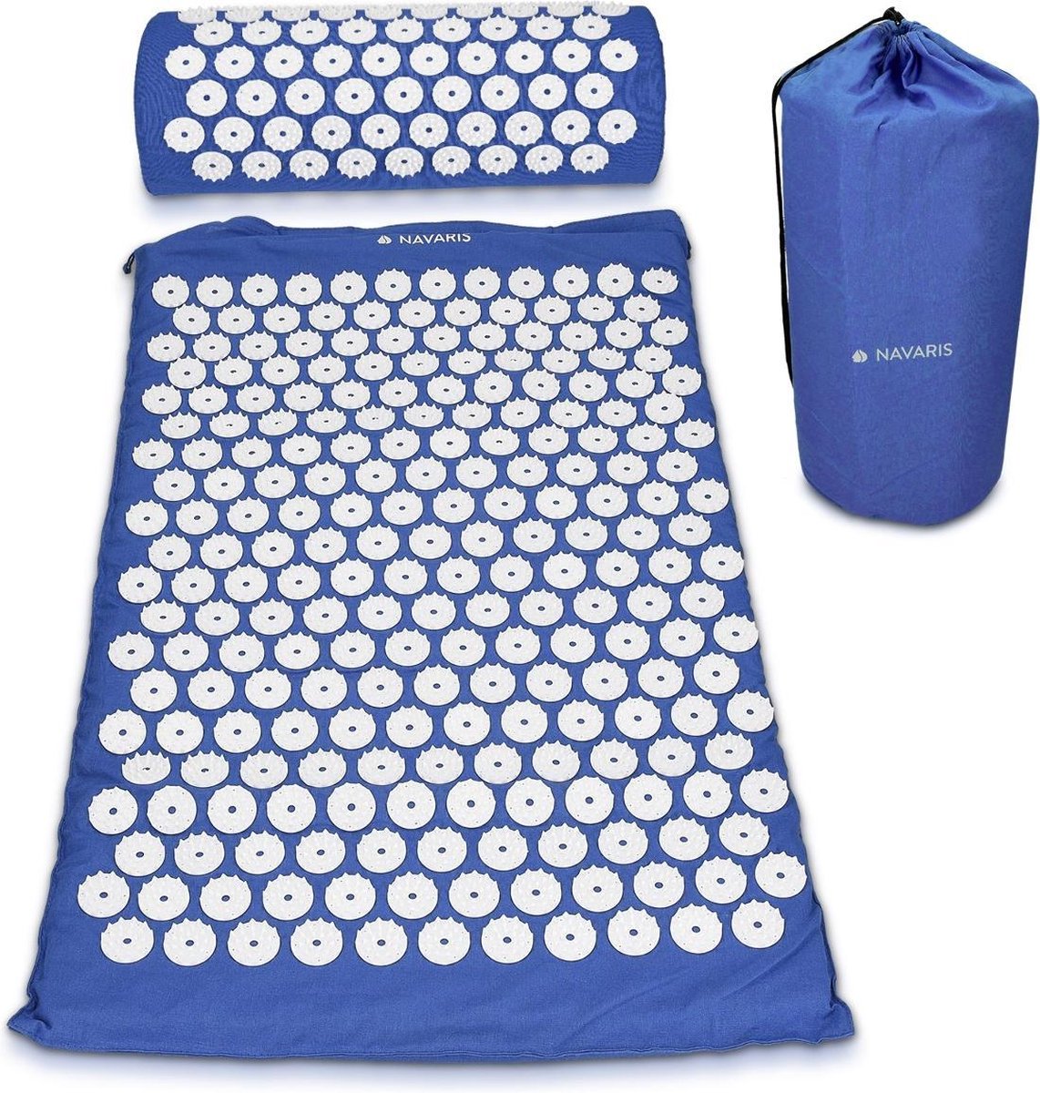 HN 2-in-1 acupressuurmat en kussenset - acupunctuurmat voor nek- en rugpijn Massagetherapie en stressverlichting met draagtas - Blauw