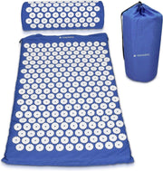 HN 2-in-1 acupressuurmat en kussenset - acupunctuurmat voor nek- en rugpijn Massagetherapie en stressverlichting met draagtas - Blauw