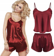 DKaren satijn shortama set - bordeaux rood S