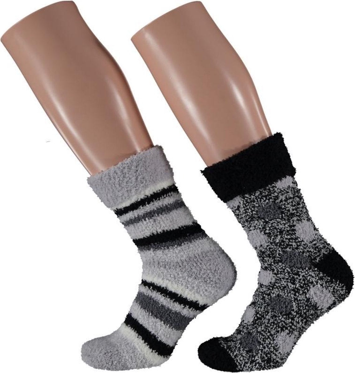 HomeSocks Dames Stripes & Dots | 2-Pack Grijs/Zwart