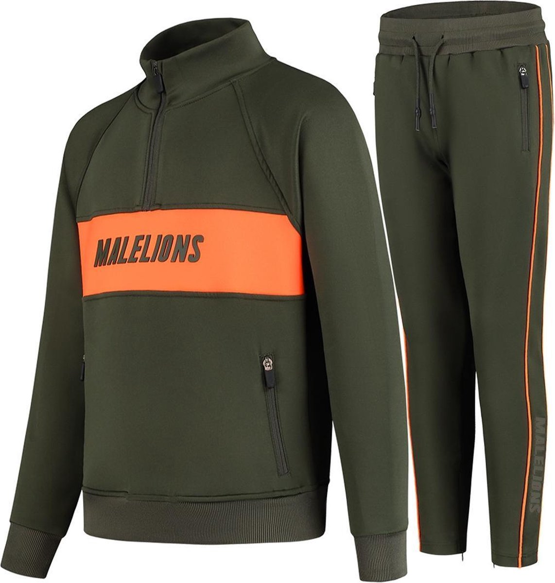 Malelions Junior Sport Uraenium Tracksuit - Army/Orange - 10 | 140