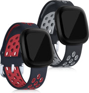 kwmobile 2x horlogeband voor Fitbit Versa 3 / Sense - siliconen band voor fitnesstracker - zwart / rood / zwart / grijs