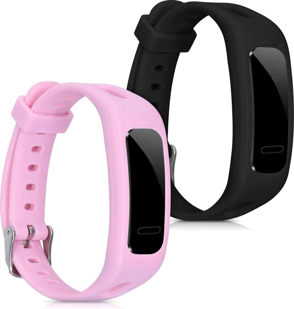 kwmobile 2x horlogeband voor Honor Band 3e - siliconen band voor fitnesstracker - zwart / poederroze