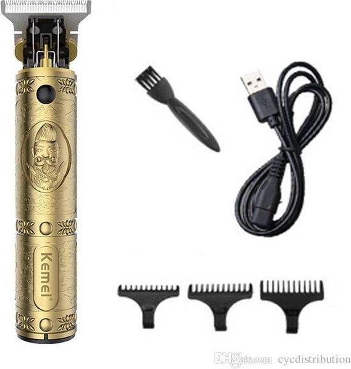 Kemei KM-700B - Luxe Tondeuse - Professionele Trimmer - Groomer - Scheerapparaat - Baardtrimmer - Precisietrimmer - Haarstyling - Haartrimmer - Goudkleurig - Draadloos - USB Opladen - Inclusief 3 opzetkammen & Olieflesje