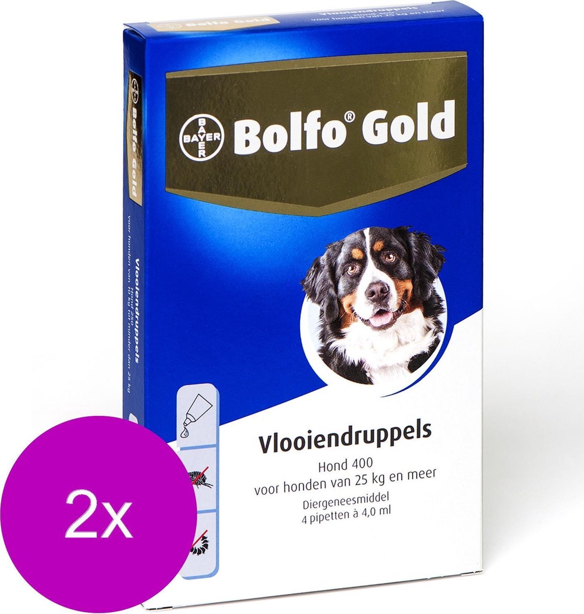 Bolfo Gold Hond 400 - Anti vlooienmiddel - 2 x 4 stuks 25 - 40 Kg
