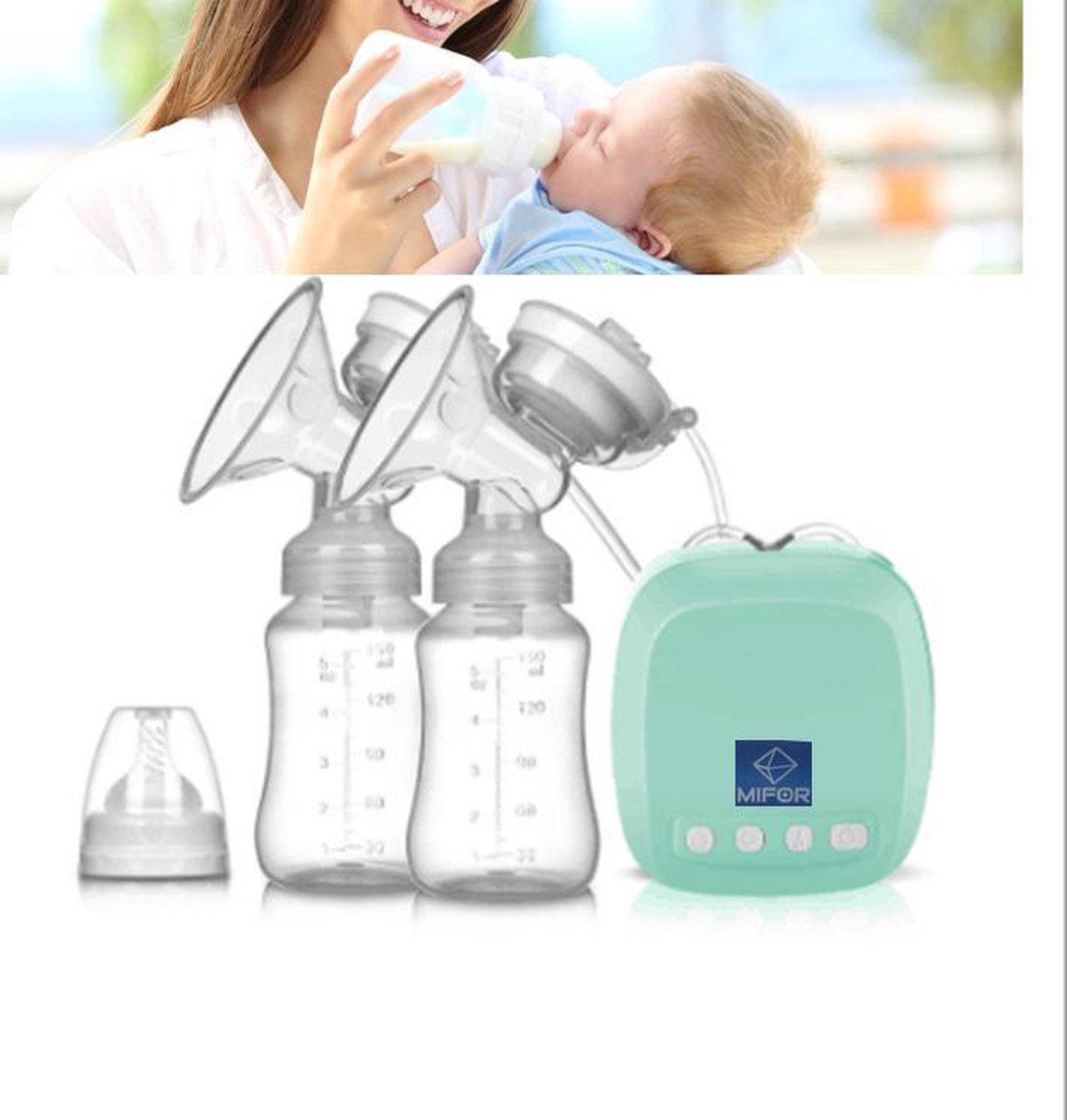 MIFOR® Elektrische dubbele borstkolf - Blauw + drinkspeen - set van 2
