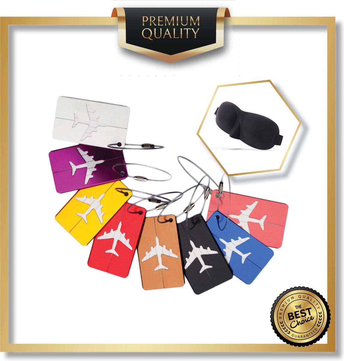 Aluminium Bagagelabel | 6 Stuks | Kofferlabel | Taslabel | Multilabel | Incl. 3D oogmasker & Luxe Pen