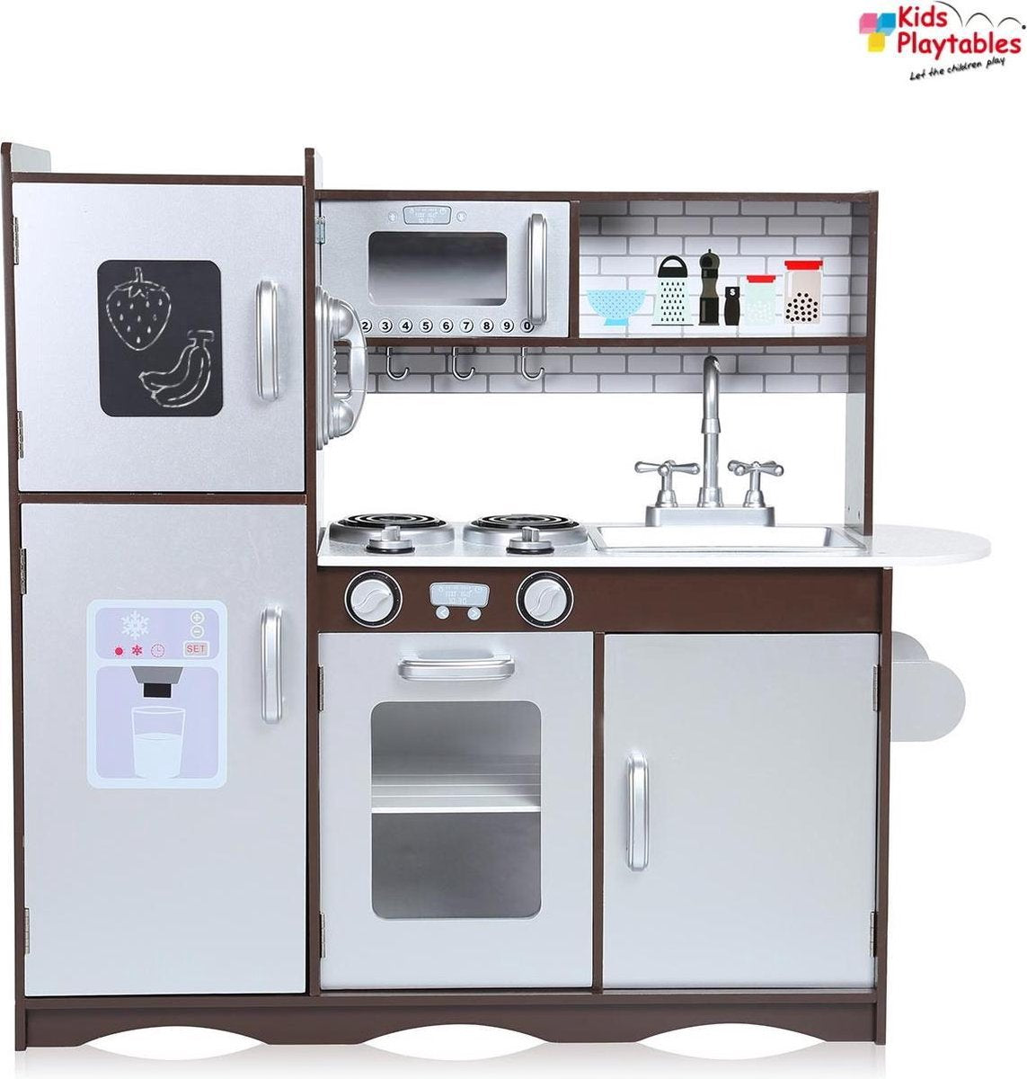 Houten Kinderkeuken bruin Feda- Speelkeuken - Grote houten Keukenset - Kinder Speelgoed Keuken - Compleet -kinderkeukentje - kinderkeuken met accessoires set
