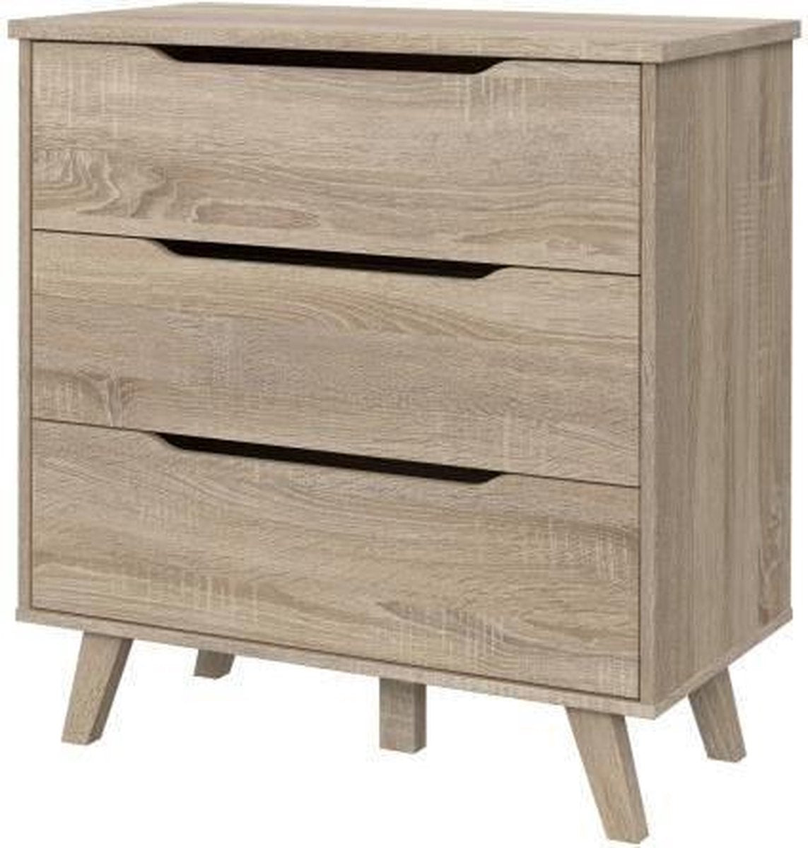 Scandinavische ladekast met 3 lades - Sonoma eiken decor - Massieve poten - L 80 cm - VANKKA