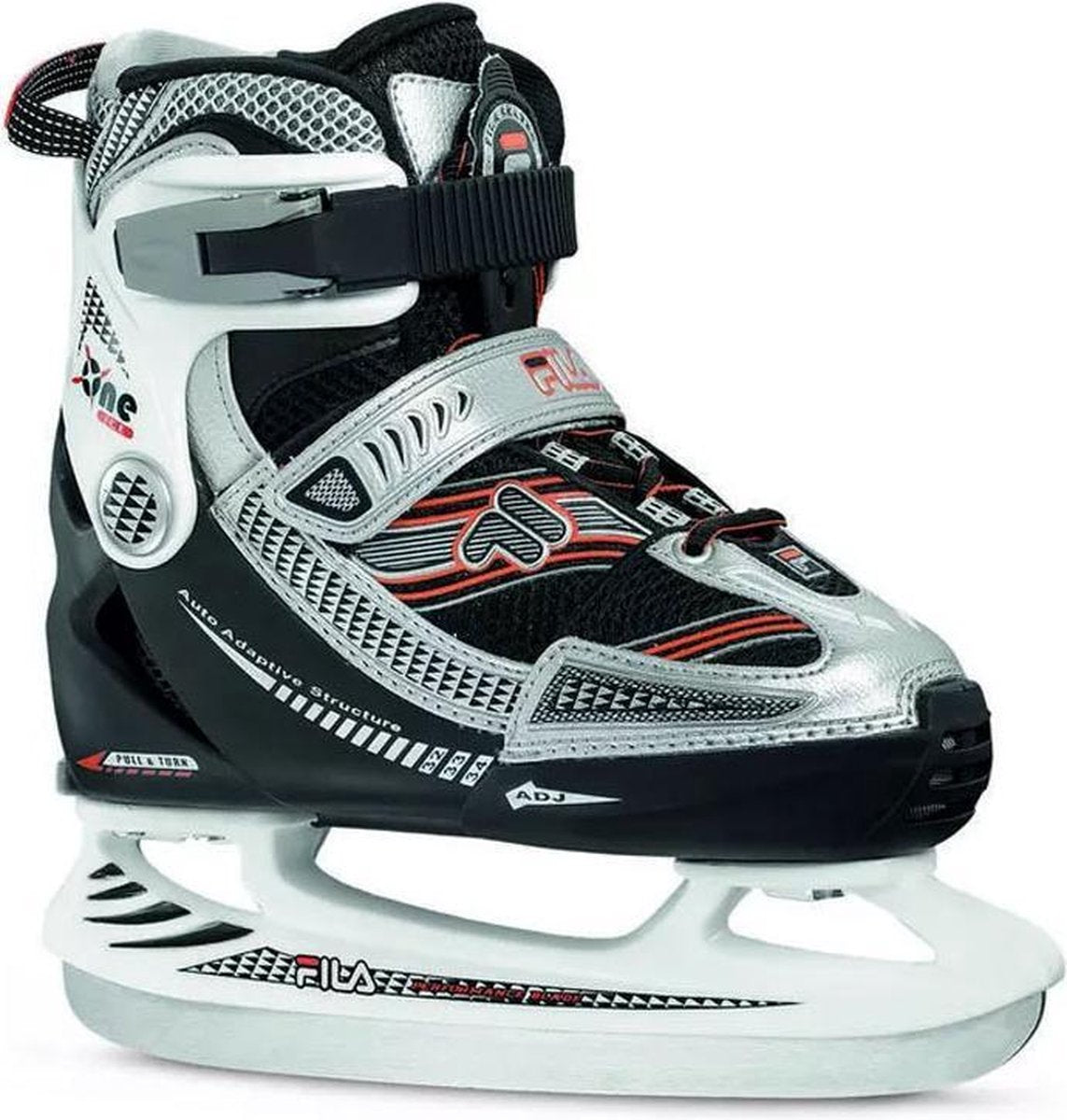 Fila Kinder Schaatsen - X-ONE ICE - Verstelbaar - Maat 32-35 - Rood - Zwart- Zilver