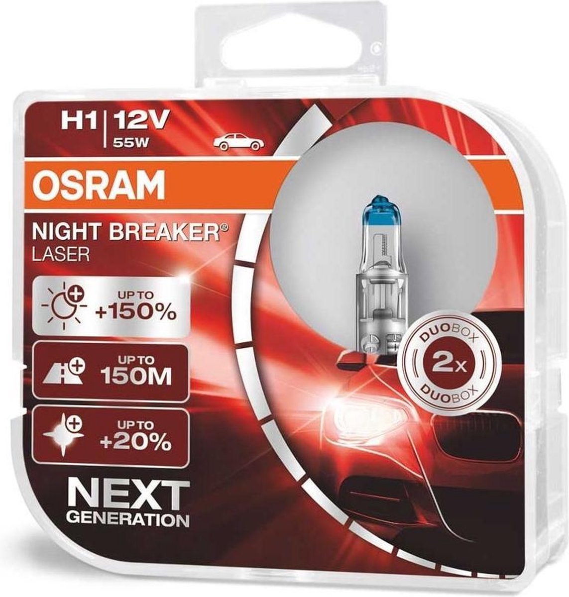 Osram Night Breaker Laser Halogeen lampen - H1 - 12V/55W - set à 2 stuks