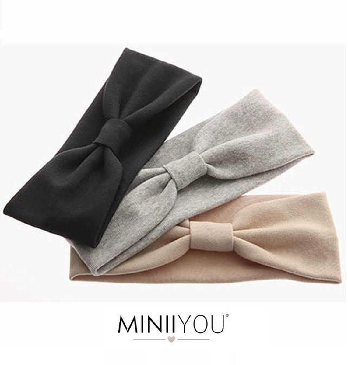 MINIIYOU® Set 3 stuks | Dames haarbanden basic zwart - grijs - beige | meiden - tieners - dames  - vrouwen - volwassenen hoofdbanden set sport - make up - vrijetijds haarband