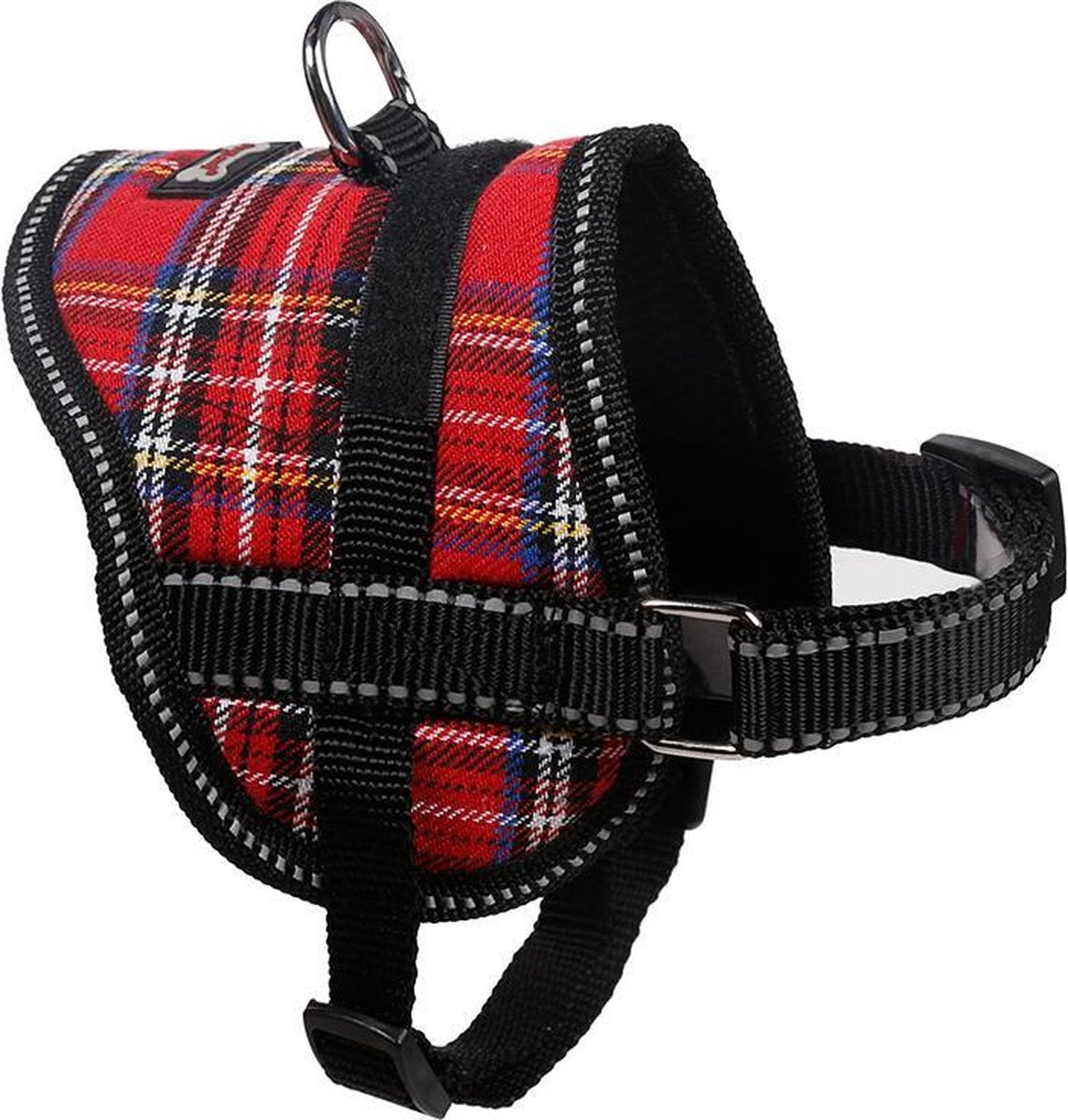 Comfortabel harnas voor kleinere hondjes of katten - Rood schots motief - MEDIUM