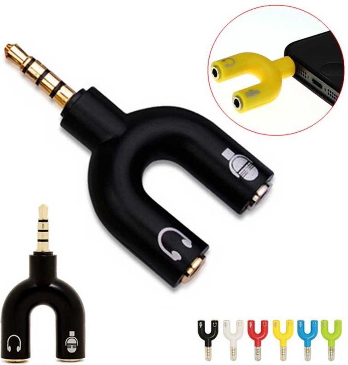 3.5mm Audio Jack Mic & Headphone Adapter verdeler - Zwart