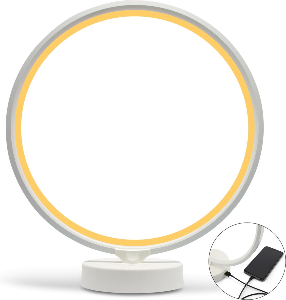 LIROMA® Daglichtlamp - ⌀ 32 - USB poort - 10000Lux - Touch screen - Geel en Wit licht - Lichttherapielamp – Energielamp - Sad Lamp - Lichttherapie