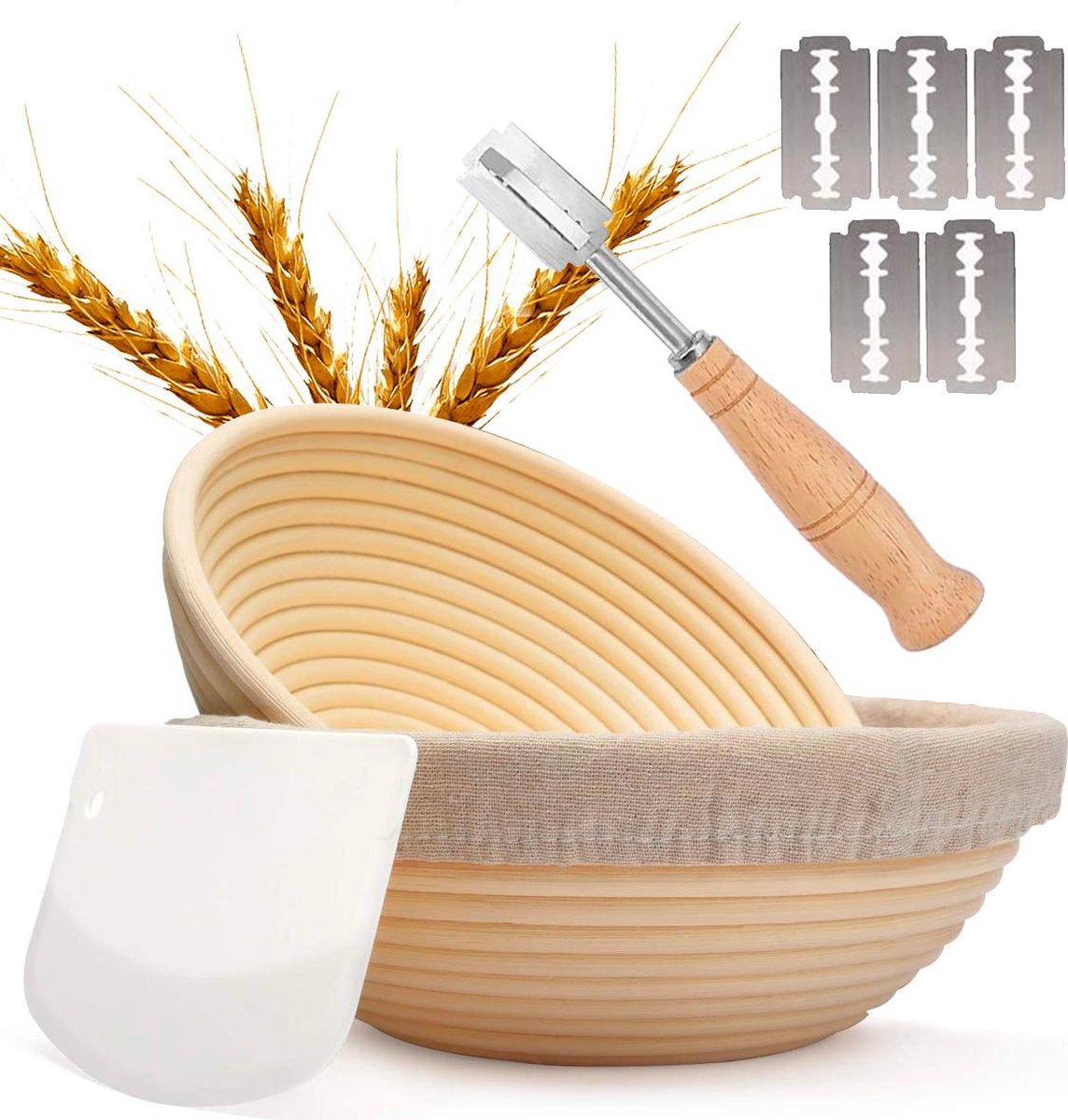 Rijsmandje - Inc. gratis deegkleed + mesje - Ø 23 cm - Rijsmand - Banneton - Rijsmandje Rond - Moederdag cadeautje - Moederdag Cadeau Voor Mama - Moederdag Geschenkset