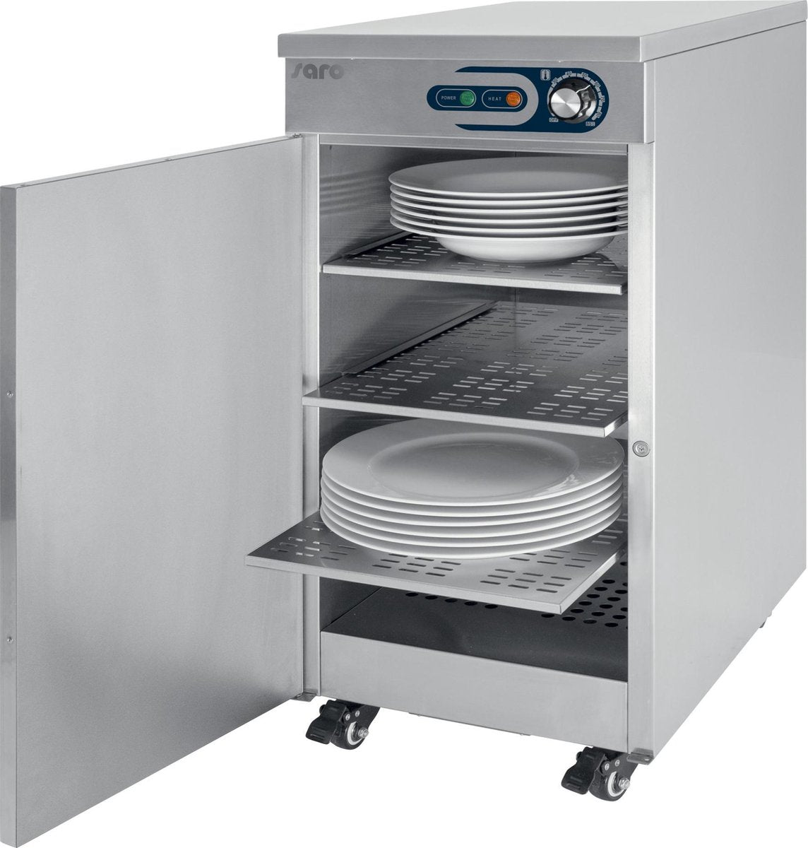 Saro Borden Warmer - 3 schappen - met rails - tot 60 borden - 4 wielen - 2 jaar garantie - professioneel model TW 60