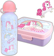 Broodtrommel + drinkfles Unicorn | Lunchbox voor kinderen | Eenhoorn Lichtblauw LS03b