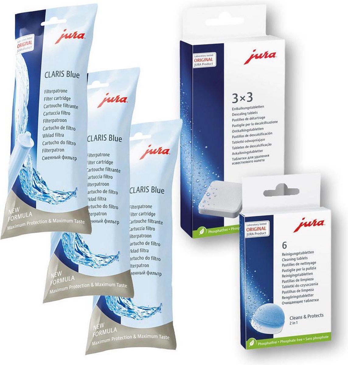 3X Jura Blue waterfilter 71311 + 1x jura ontkalkingstabletten + 1x Jura reinigingstablet