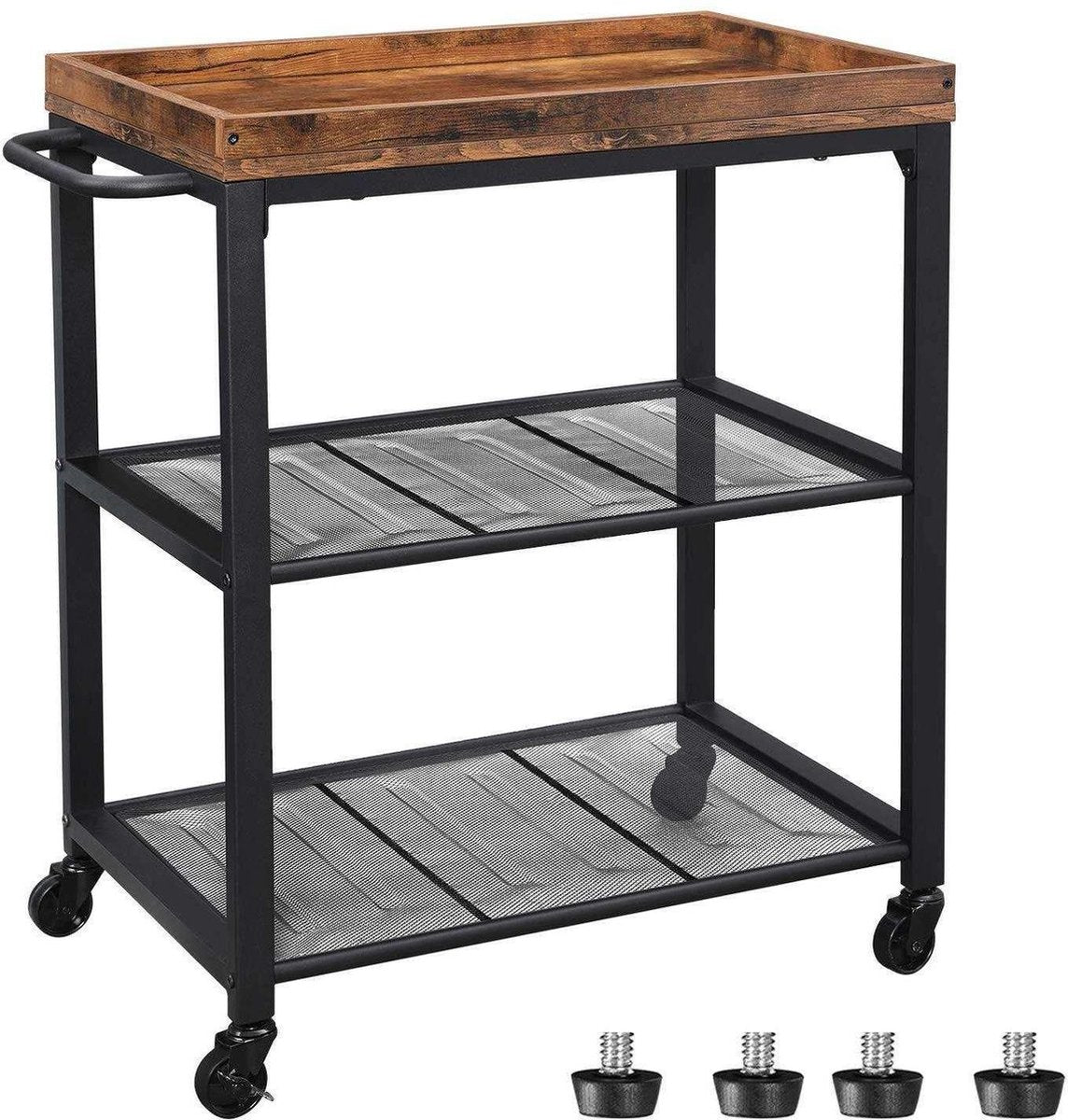 Nancy's Vintage Keukenwagen - Serveerwagen - Keukentrolleys - Rustiek Bruin - Industriële Trolley - 60 x 40 x 75 cm
