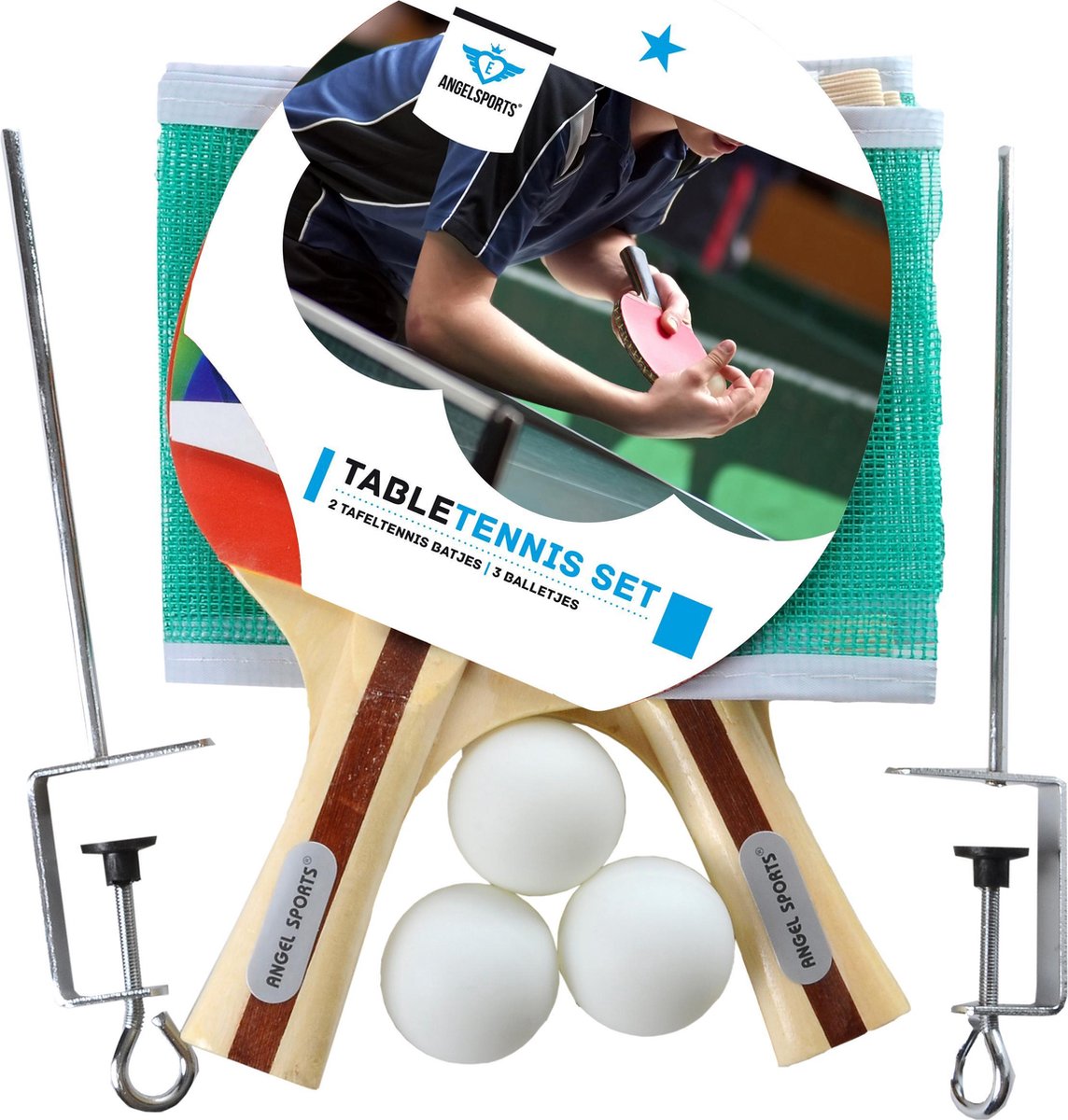 Angel Sports Tafeltennis Set 1 Ster Met Netpost En Ballen