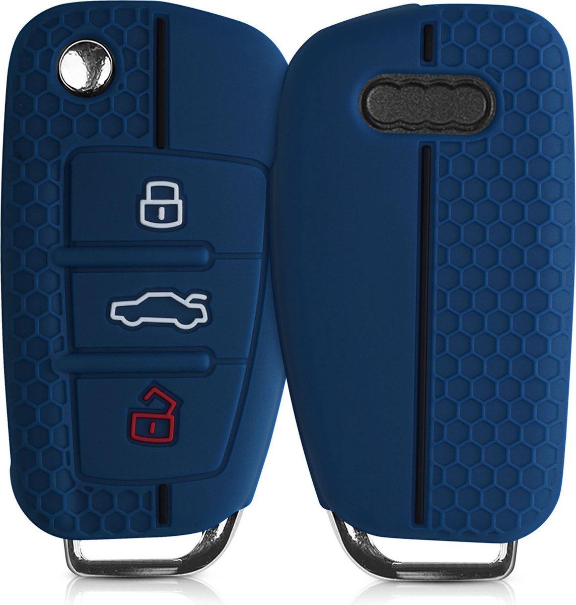 kwmobile autosleutelhoes voor Audi 3-knops autosleutel - Siliconen beschermhoes in donkerblauw / zwart