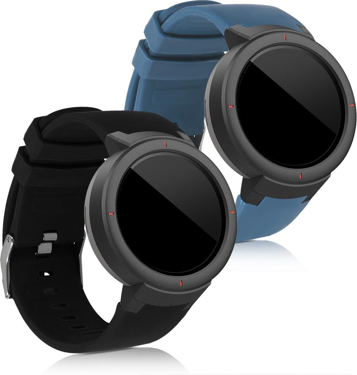 kwmobile 2x horlogeband voor Huami Amazfit Verge - siliconen band voor fitnesstracker - blauwgrijs / zwart