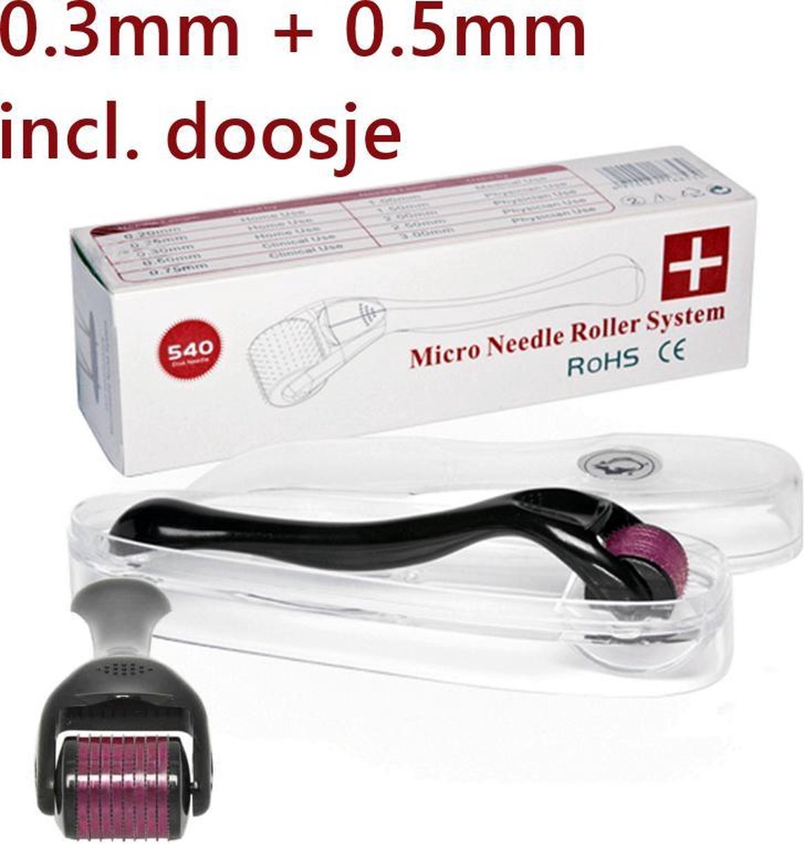 Originele Dermarolling Titanium dermaroller 540 actie - 0.3mm & 0.5mm incl. Beschermkap en Opbergdoosje.