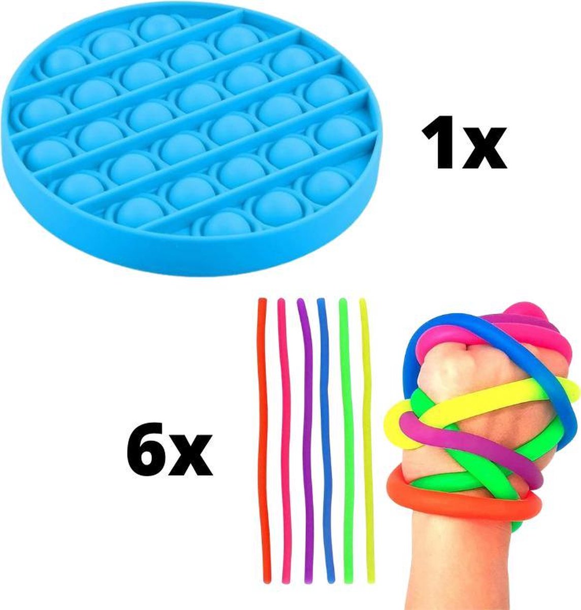 LUVIQ Fidget Toys Pakket onder de 15 Euro - Fidget Toys Set Onder de 10 Euro - Goedkoop - POP IT - Monkey Noodles - 7 DELIG - Random Kleuren
