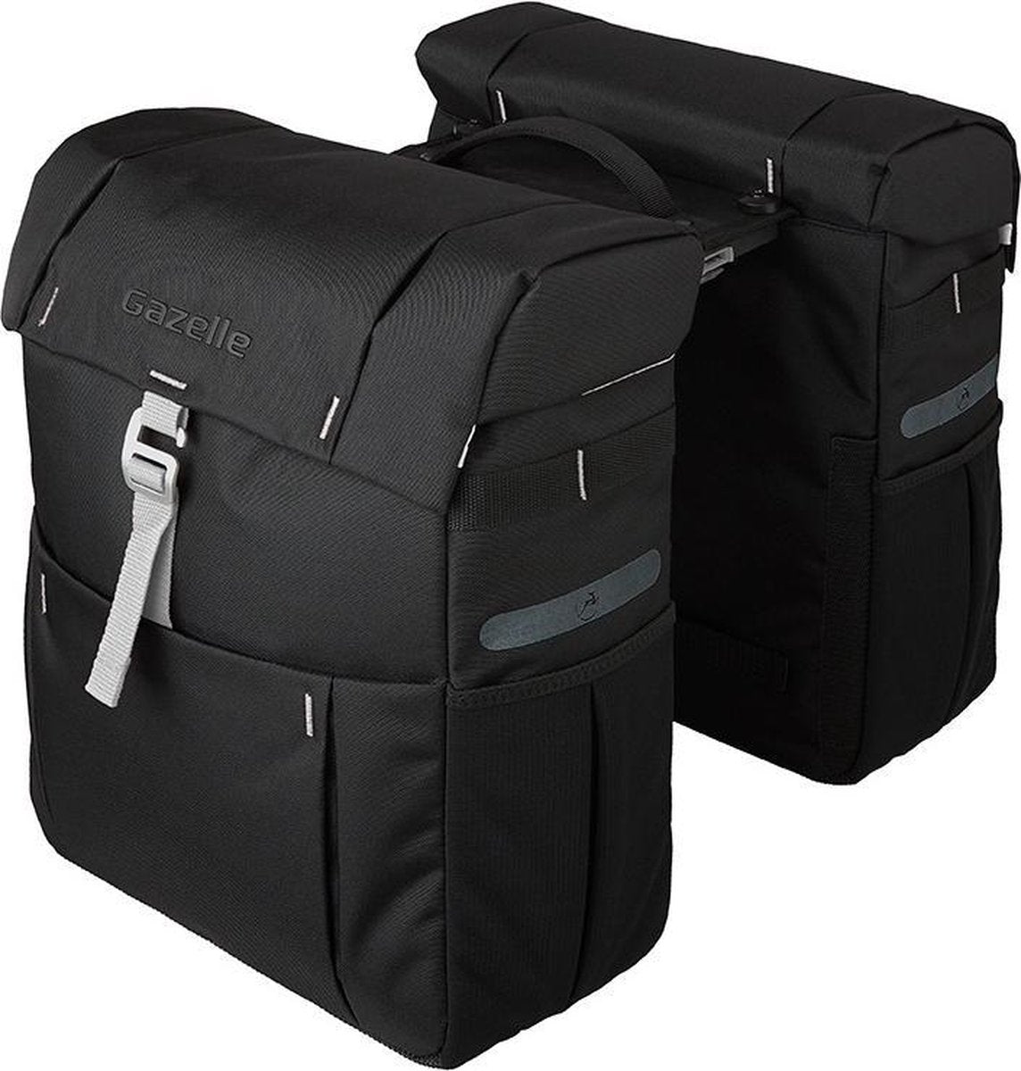 GAZELLE DUBBELE FIETSTAS 37L ZWART/OLIVE MET MIK ADAPTER BLISTER