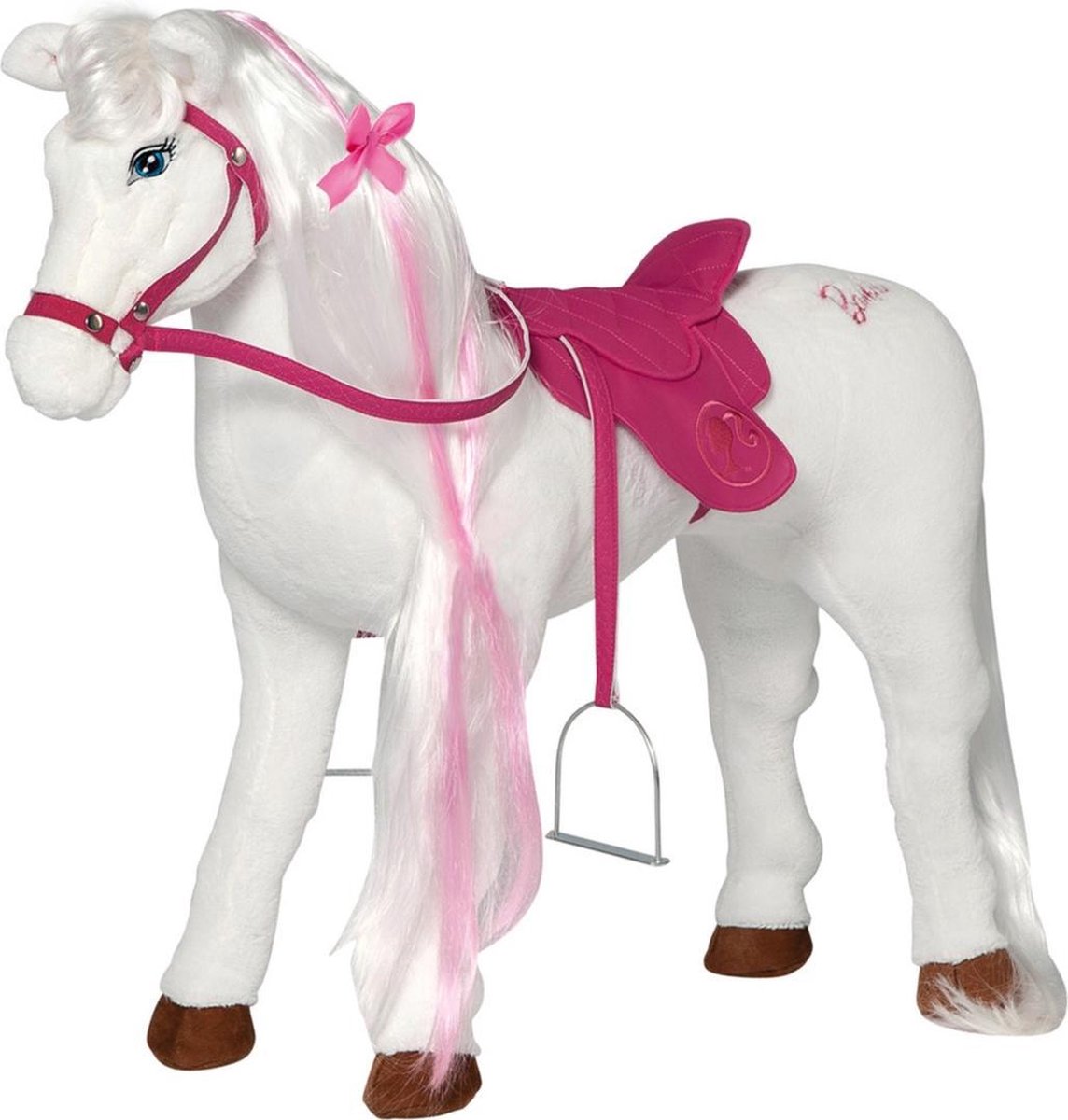 Groot Barbie speelgoed paard wit met geluid 70 cm - Barbie speelgoedpaarden om op te zitten - Draagkracht 100 kg - Pluche Barbie speelgoed knuffeldieren voor kinderen