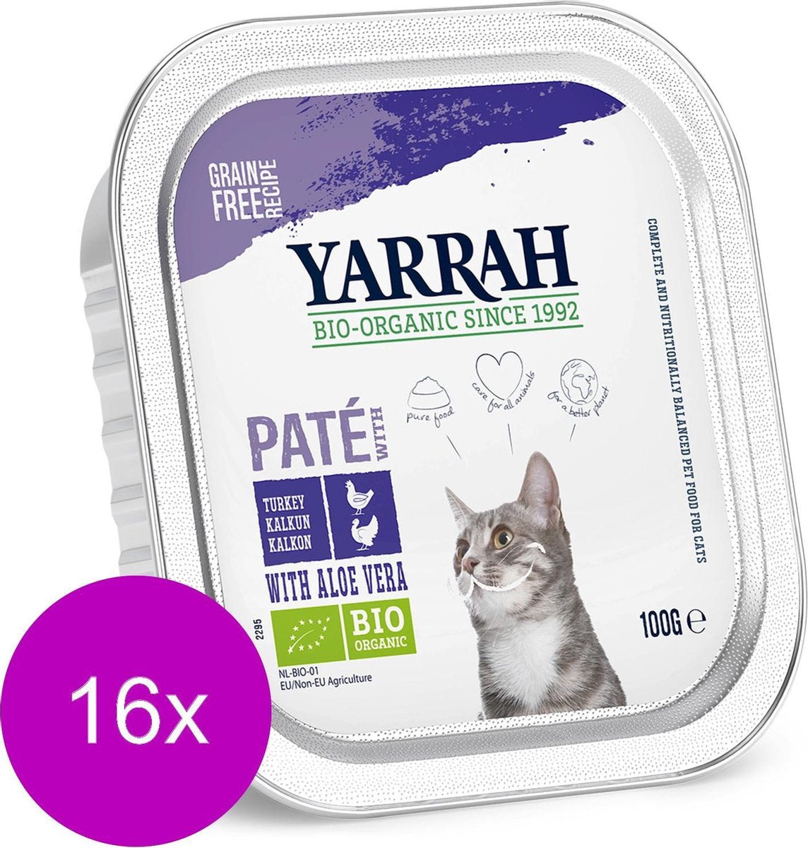 Yarrah Bio Kat Alu Pate - Kip - Kattenvoer - 16 x 100 g