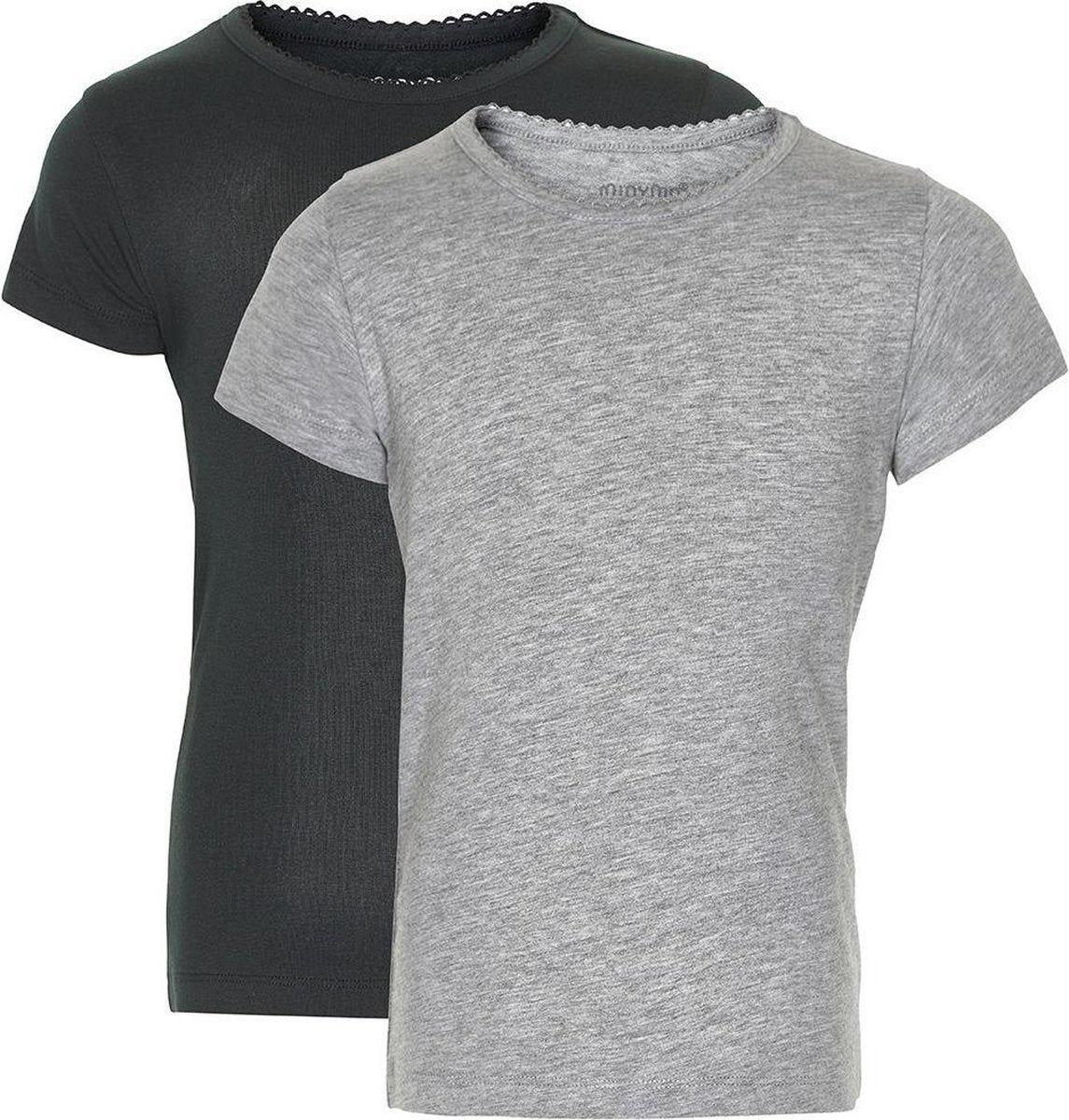 Minymo T-shirt Meisjes Katoen Zwart/grijs 2 Stuks Maat 98