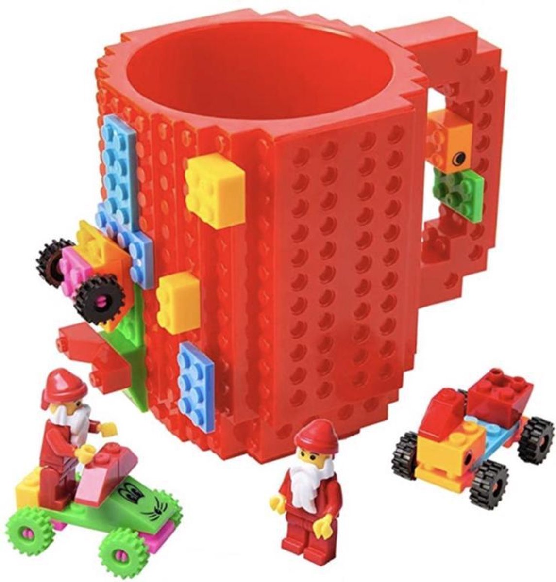 TDR - Lego Mok/ Build on Brick Mug - rood- 350 ml - bouw je eigen mok met bouwsteentjes - BPA vrije drinkbeker cadeau voor kinderen of volwassenen - koffie thee limonade of andere dranken - pennenbeker - creatief accessoire voor op bureau