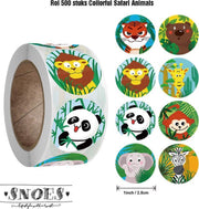 Snoes - sluitstickers 500 stuks - stickerrol - Collorfull Happy Jungle Animals - beloningsstickers - stickers voor kinderen - schoolspullen - onderwijs - peuters - kleuters - Safari en Jungle dieren - cadeau - kado - inpakken