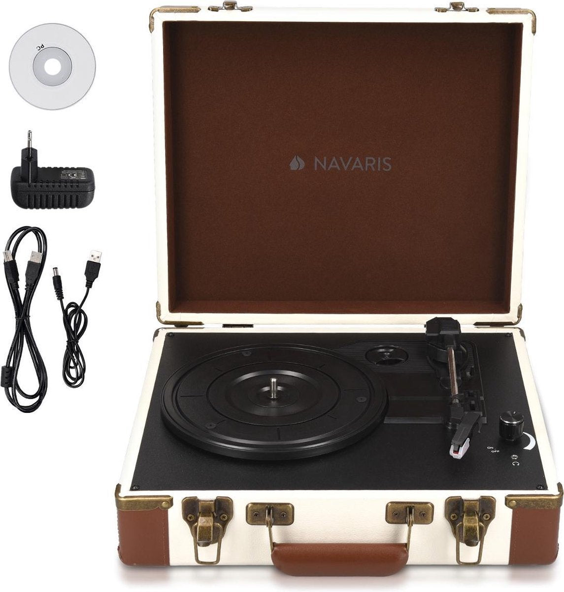 Vinyl platenspeler in retro koffer design beige/crème - Aktetas stijl met 2 ingebouwde luidsprekers - Vinyl naar MP3 conversie
