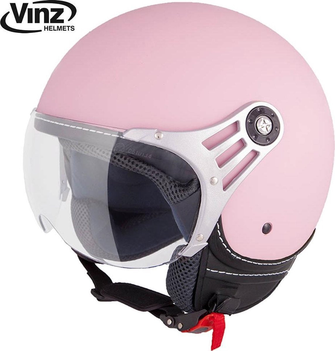 Vinz Stelvio Jethelm Mat Roze / Scooterhelm / Brommerhelm / Motorhelm / Fashionhelm voor Scooter / Vespa / Brommer / Motor