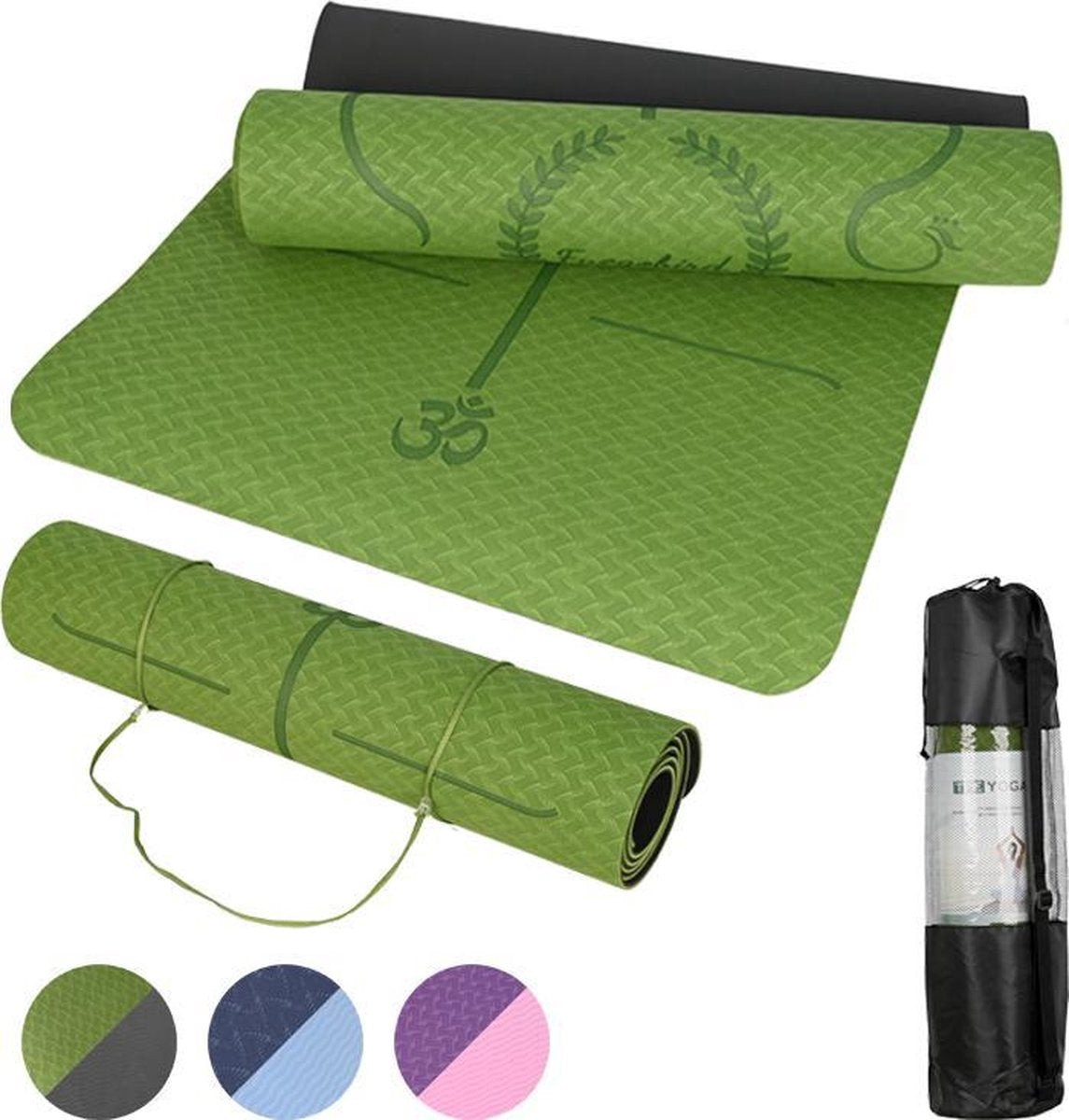 Fuegobird  Yoga Mat Tweekleurige serie - zwart &Donker Groen - 183 x 61 x 0.6 cm