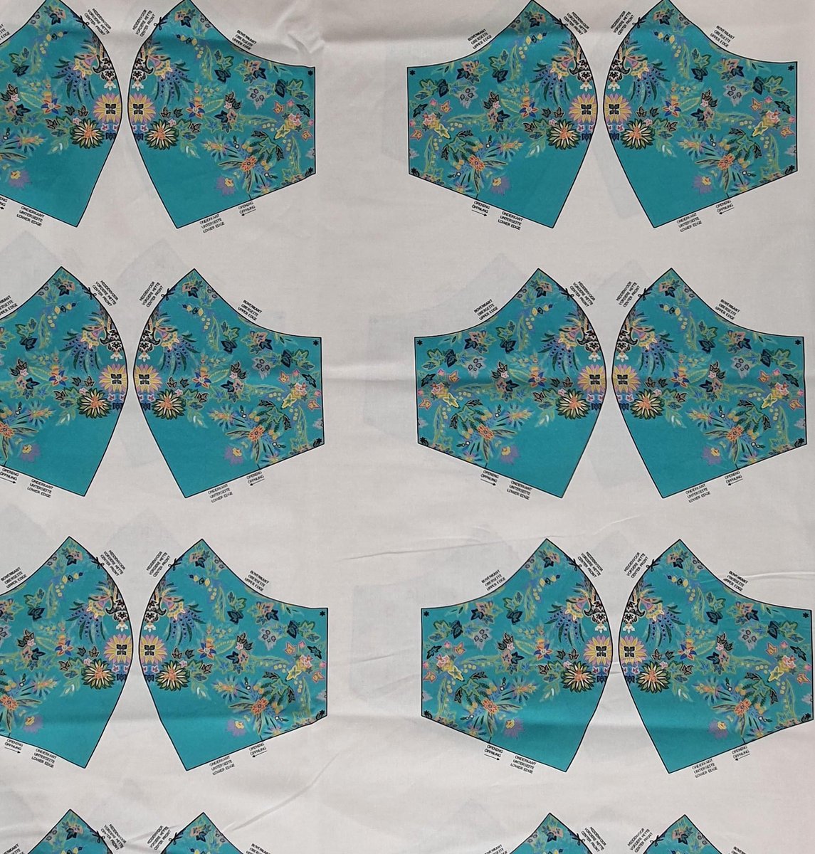 Stof voor mondkapjes van 100% katoen | voorbedrukt paneel |12 mondkapjes om zelf te naaien - exclusieve designs - bloemen - Turquoise