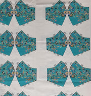 Stof voor mondkapjes van 100% katoen | voorbedrukt paneel |12 mondkapjes om zelf te naaien - exclusieve designs - bloemen - Turquoise