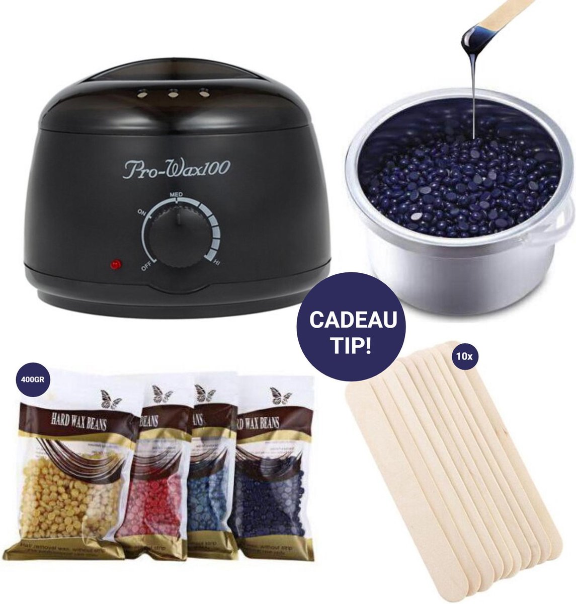 Complete Wax Ontharen Set Inclusief 400gram Wax Bonen - Ontharing set - Wax Strips – Wax Verwarmer – Hars apparaat - Ontharingsapparaat - Hars Wax Apparaat - Hars Verwarmer Apparaat – 10 Spatels - Zwart