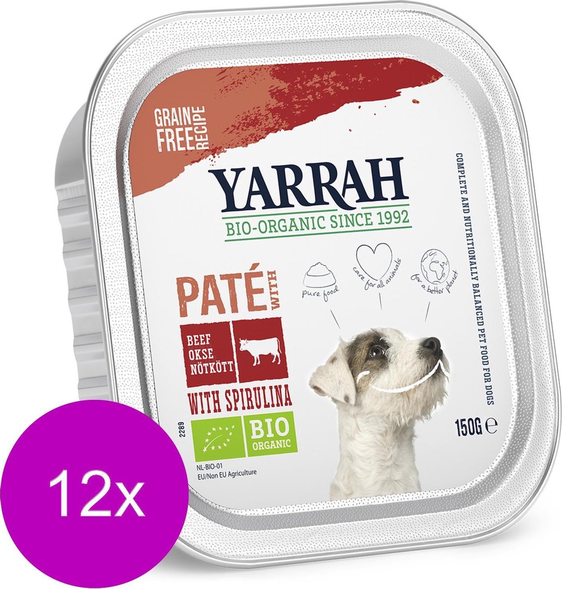 Yarrah Bio Alu Pate Graanvrij - Rund - Hondenvoer - 12 x 150 g