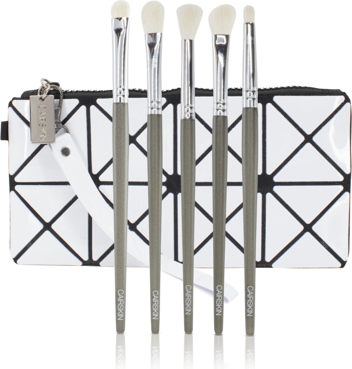 CAIRSKIN Sage Green 5 Eye brushes + White Beauty Bag