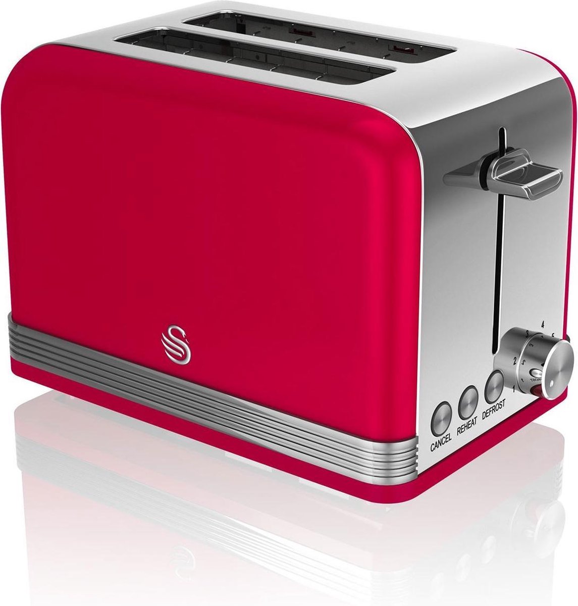 Swan Retro Broodrooster - 2 Sneden - Rood