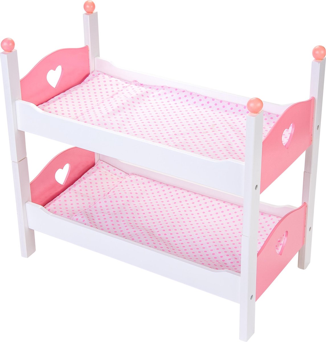 Houten stapelbed voor babypoppen - Wit & Roze - 50