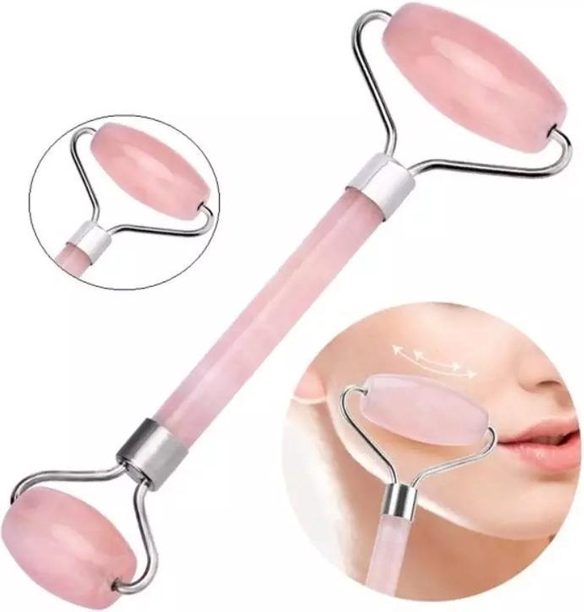 LOUZIR Rose Quartz Jade Roller Gezichtsmassage Roller - Roze - Inclusief Doosje