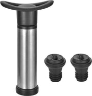 Luxe Vacuüm Wijnstopper - RVS - Inclusief Twee afsluitdoppen - Wijn afsluiten - Wijn Vacumeren - Wijnpompje - Wijn Pomp - Vacuum stopper  - Wijnpompjes -  Wasbaar -  Wijnafsluiter