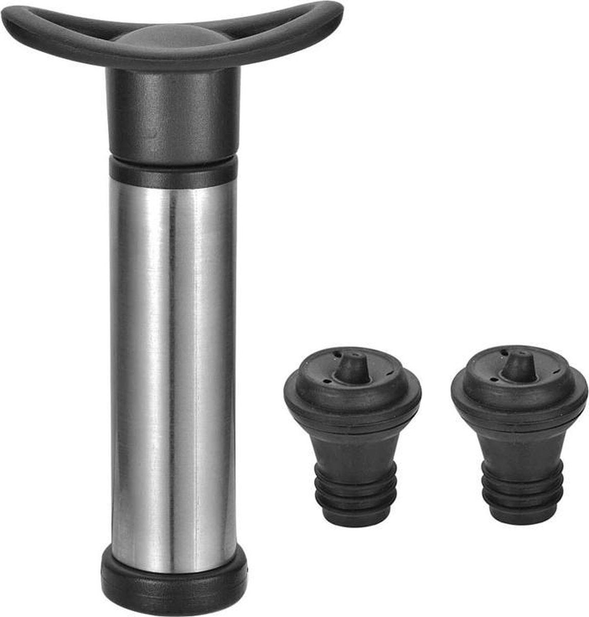 Luxe Vacuüm Wijnstopper - RVS - Inclusief Twee afsluitdoppen - Wijn afsluiten - Wijn Vacumeren - Wijnpompje - Wijn Pomp - Vacuum stopper  - Wijnpompjes -  Wasbaar -  Wijnafsluiter